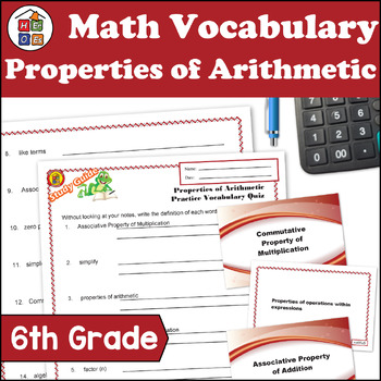 Preview of Properties of Arithmetic | 6th Grade Prealgebra Math Vocabulary Study Materials