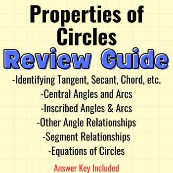 Preview of Properties of Circles Guided Exam Review/Unit Study Guide