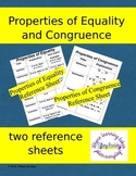 Properties of Equality and Congruence Reference Sheets Printout