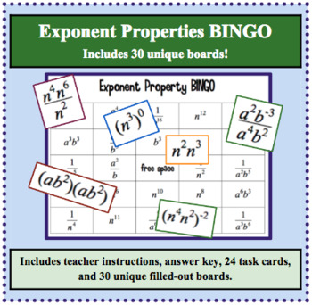 Preview of Properties of Exponents BINGO