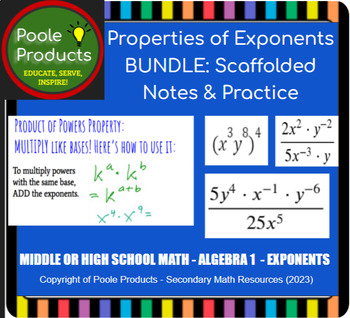 Preview of Properties of Exponents BUNDLE: Scaffolded Notes & Practice