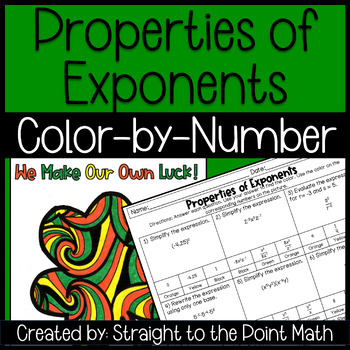 Preview of Properties of Exponents | Color by Number | St. Patrick's Activity | Algebra 1