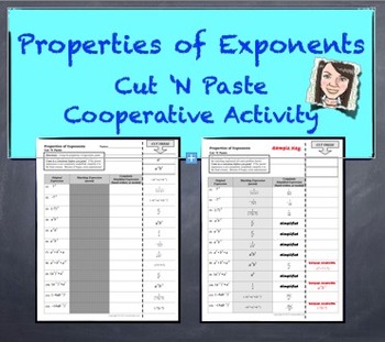 Preview of Properties of Exponents Cut 'N Paste Cooperative Activity "QUIZ"