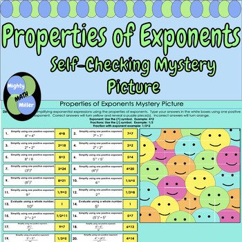 Preview of Properties of Exponents Digital Mystery Picture Google Sheets