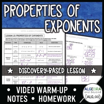 Preview of Properties of Exponents Lesson | Warm-Up | Guided Notes | Homework