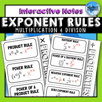 Preview of Properties of Exponents - Multiplication & Division Rules Foldable Notes
