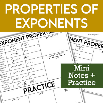 Preview of Properties of Exponents - Notes Lesson, Worksheet, Video