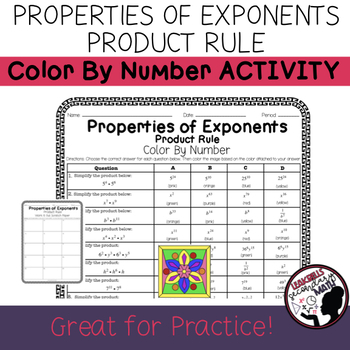 Color by Number Exponents Rules, Power of Power & Power of a Product