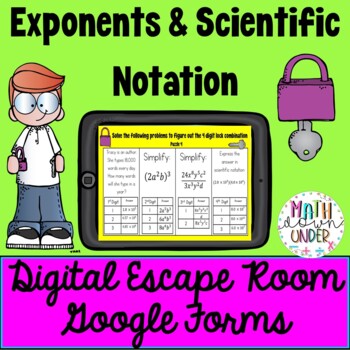 Preview of Properties of Exponents & Scientific Notation - Digital Escape Room Google Forms