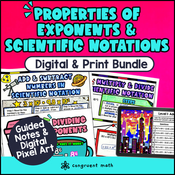 Preview of Properties of Exponents & Scientific Notations Digital & Print | Notes Pixel Art