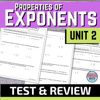 Preview of Properties of Exponents Test and Review Guide