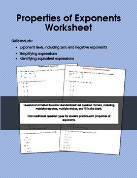 Preview of Properties of Exponents Worksheet