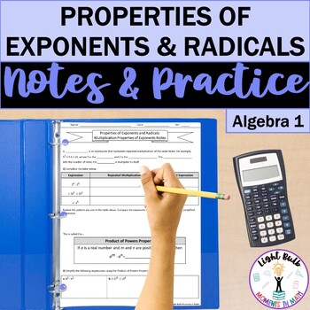 Preview of Properties of Exponents and Radicals Guided Notes and Worksheets Bundle