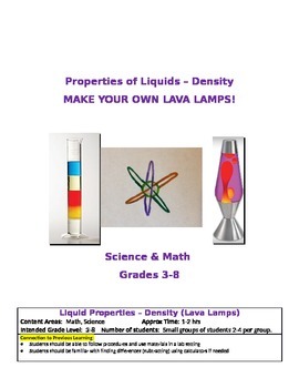 Preview of Properties of Liquids Density - Make Lava Lamps