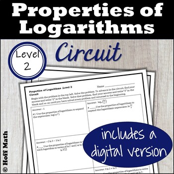 Preview of Properties of Logarithms CIRCUIT Level 2 | DIGITAL and PRINT