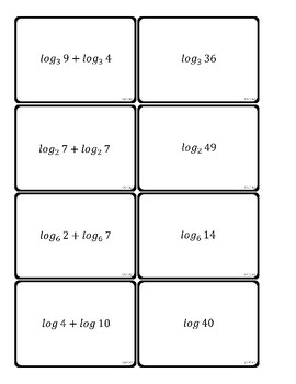 Preview of Properties of Logarithms Card Matching Game