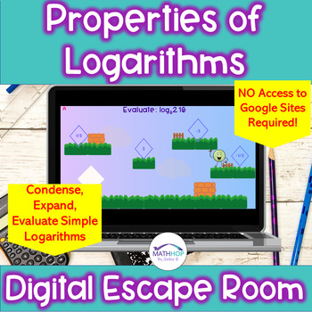 Preview of Properties of Logarithms: Expand, Condense, Evaluate: Digital Escape Room
