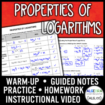 Preview of Properties of Logarithms Lesson | Warm-Up | Guided Notes | Homework