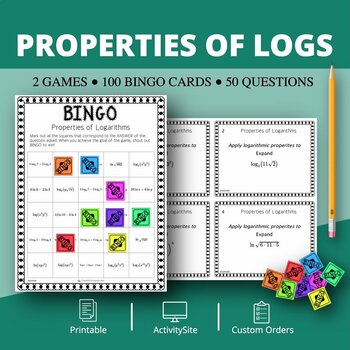 Preview of Properties of Logarithms Math Bingo Review Game