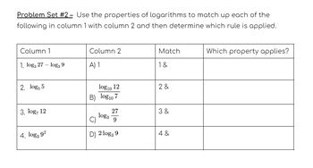 Preview of Properties of Logarithms - Notes & Practice
