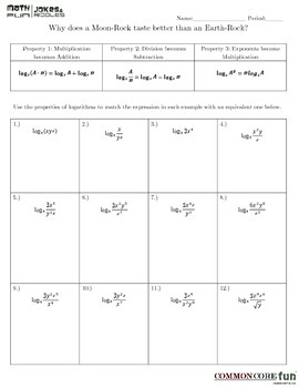 Properties of Logs - Fun Worksheet by Common Core Fun | TpT