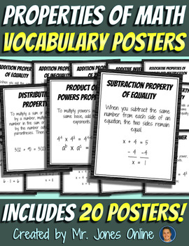 Properties Posters Set for Middle and High School Math Word Wall