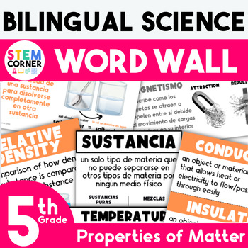 Preview of Physical Properties of Matter Vocabulary | 5th Grade Science Bilingual Word Wall