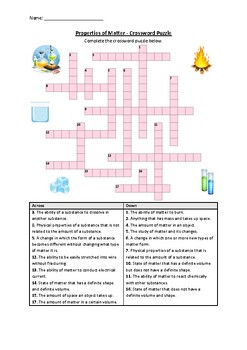 Preview of Properties of Matter - Crossword Puzzle Worksheet Activity (Printable)