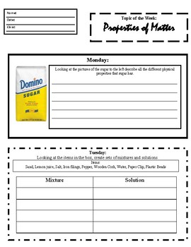 Preview of Properties of Matter Do Now or Exit Tickets