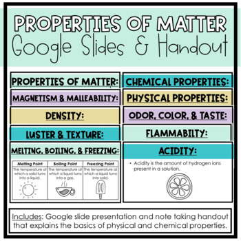 Preview of Properties of Matter Google Slides & Handout- Physical and Chemical Properties