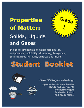 First Grade Science Properties of Matter Solids Liquids Gases Student Book