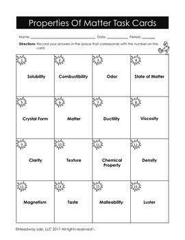 Properties of Matter Task Cards by Headway Lab | TPT