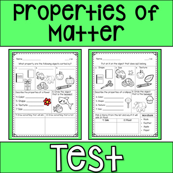 Preview of Properties of Matter Test/Quiz