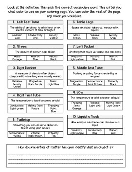 Properties of Matter Vocabulary Color By Number: Science Color by Number