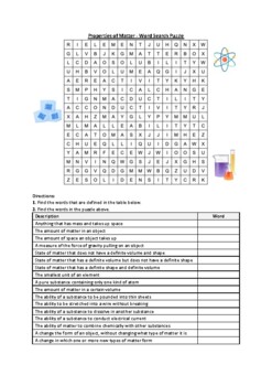 Preview of Properties of Matter - Word Search Puzzle Worksheet Activity (Printable)