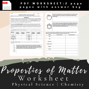 Preview of Properties of Matter Worksheet- PDF