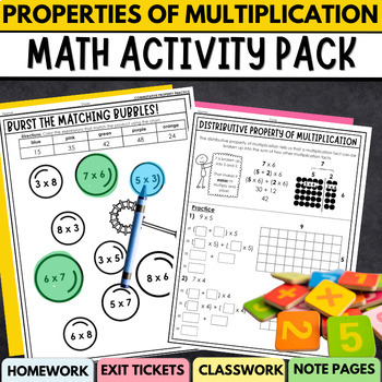 Preview of Properties of Multiplication Practice Worksheets, Notes, Exit Tickets