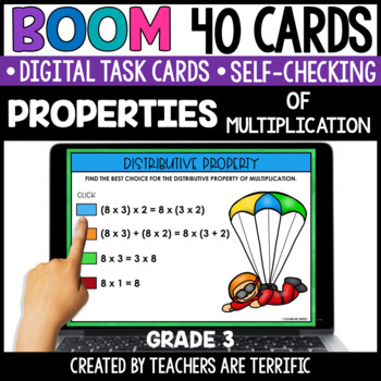 Preview of Properties of Multiplication Boom Cards Grade 3 - Digital