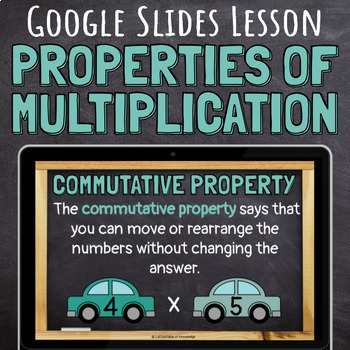Preview of Properties of Multiplication Google Slides Lesson with Examples and Practice