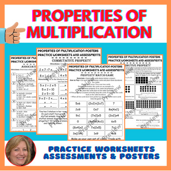 Preview of Properties of Multiplication Practice Worksheets Assessments & Posters