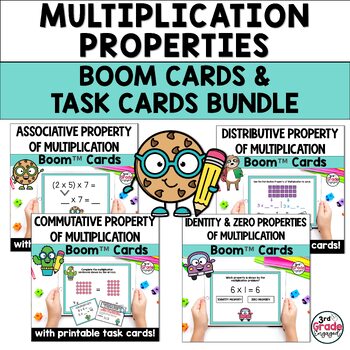 Preview of Properties of Multiplication Printable Math Task Cards Digital Boom Cards Bundle