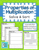 Properties of Multiplication Solve & Sort Worksheets