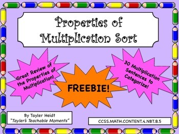 Preview of Properties of Multiplication Sorting Activity