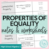 Properties of Numbers and Equality Notes and Worksheets