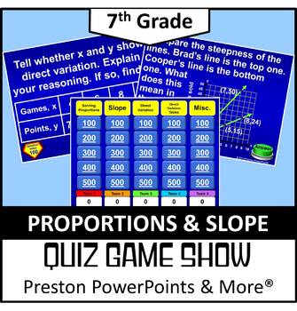 Preview of (7th) Quiz Show Game Proportions and Slope in a PowerPoint Presentation