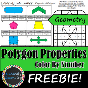 Properties of Polygons Color by Number; Geometry, Concave, Convex FREEBIE!