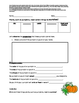 Preview of Properties of Pumpkins and Plants!