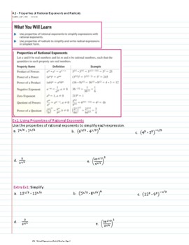 Preview of Properties of Rational Exponents and Radicals - Guided notes (4.2)