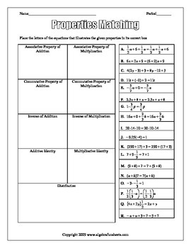 Properties Of Real Numbers Worksheet Algebra 1 - Escolagersonalvesgui