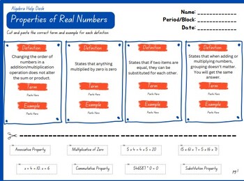 Preview of Properties of Real Numbers Collaboration Activities (sage/scribe, cut & paste) 